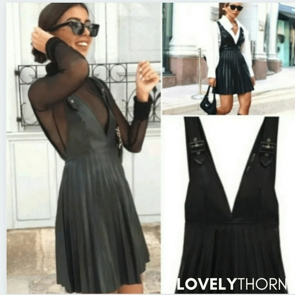 ZARA // ltd ed fashion blogger favorite pleated faux leather pinafore dress